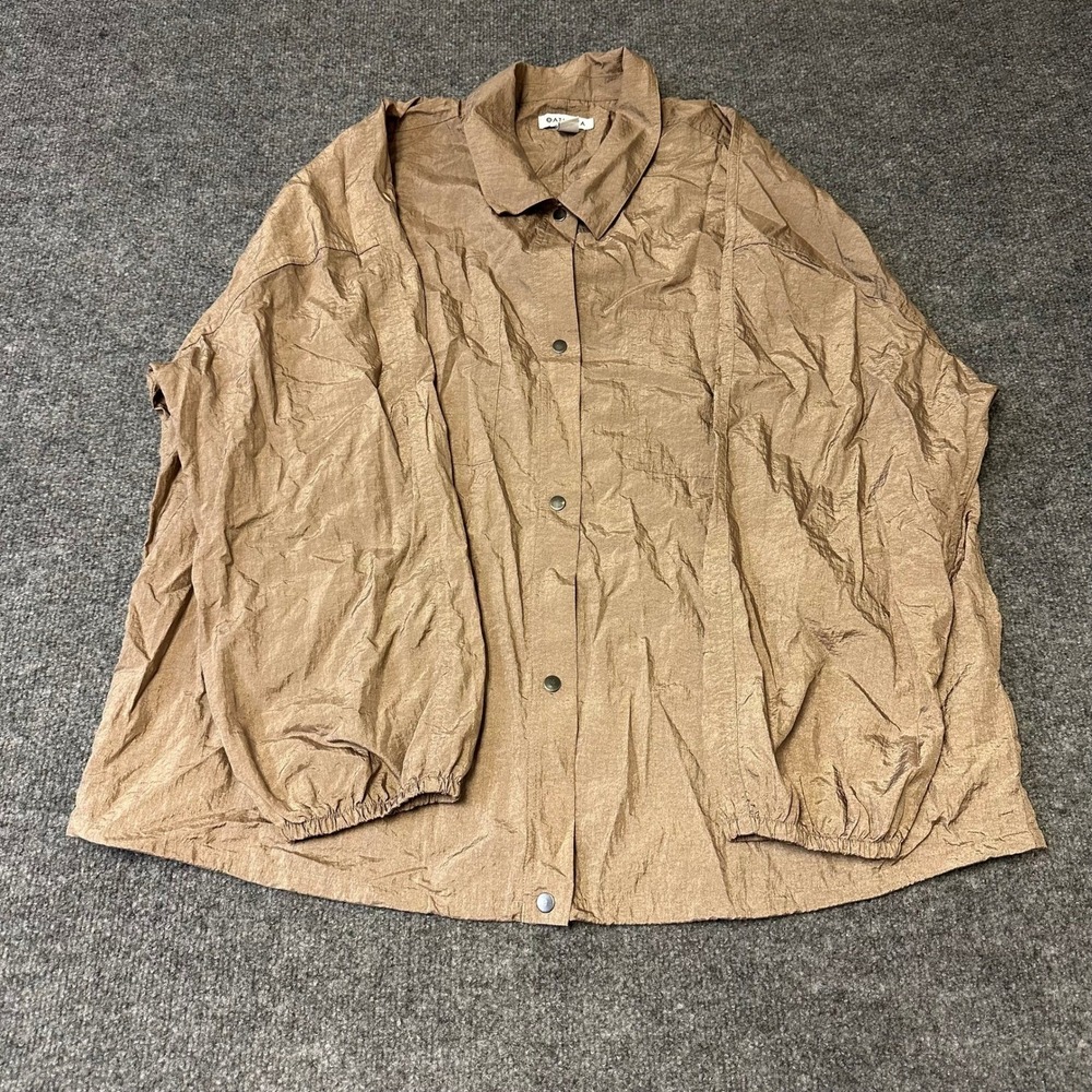 Athleta Jacket Womens XL Tan Bronze Metallic Snap Front Relaxed Fit Windbreaker
